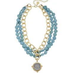 American Indian Head Multi-Strand Turquoise Necklace|Susan Shaw Clearance