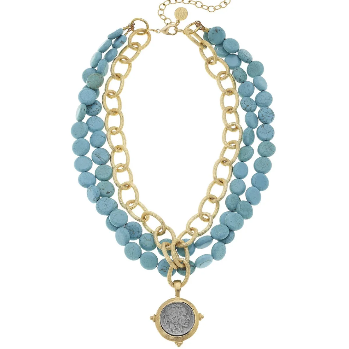 American Indian Head Multi-Strand Turquoise Necklace|Susan Shaw Clearance