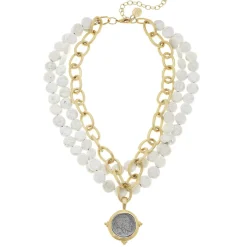 American Indian Head Multi-Strand White Turquoise Necklace|Susan Shaw Outlet