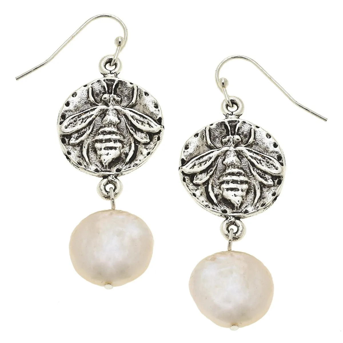 Bee Intaglio + Pearl Drop Earrings|Susan Shaw