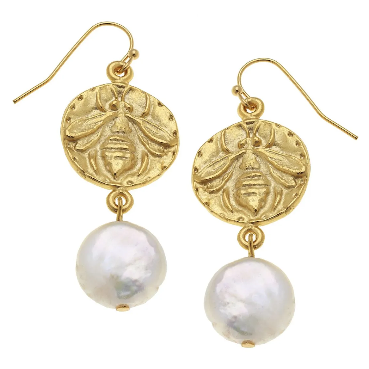 Bee Intaglio + Pearl Drop Earrings|Susan Shaw