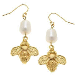 Bee + Pearl Wire Drop Earrings|Susan Shaw Sale