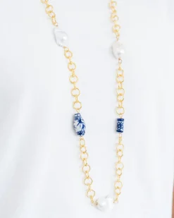 Blue & White Chain Wrap Necklace|Susan Shaw Online