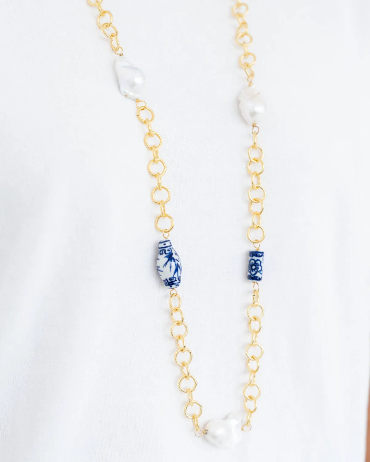 Blue & White Chain Wrap Necklace|Susan Shaw Online