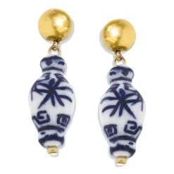Blue & White Ginger Jar Drop Earrings|Susan Shaw Hot
