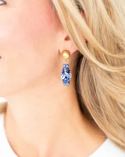 Blue & White Ginger Jar Drop Earrings|Susan Shaw Hot