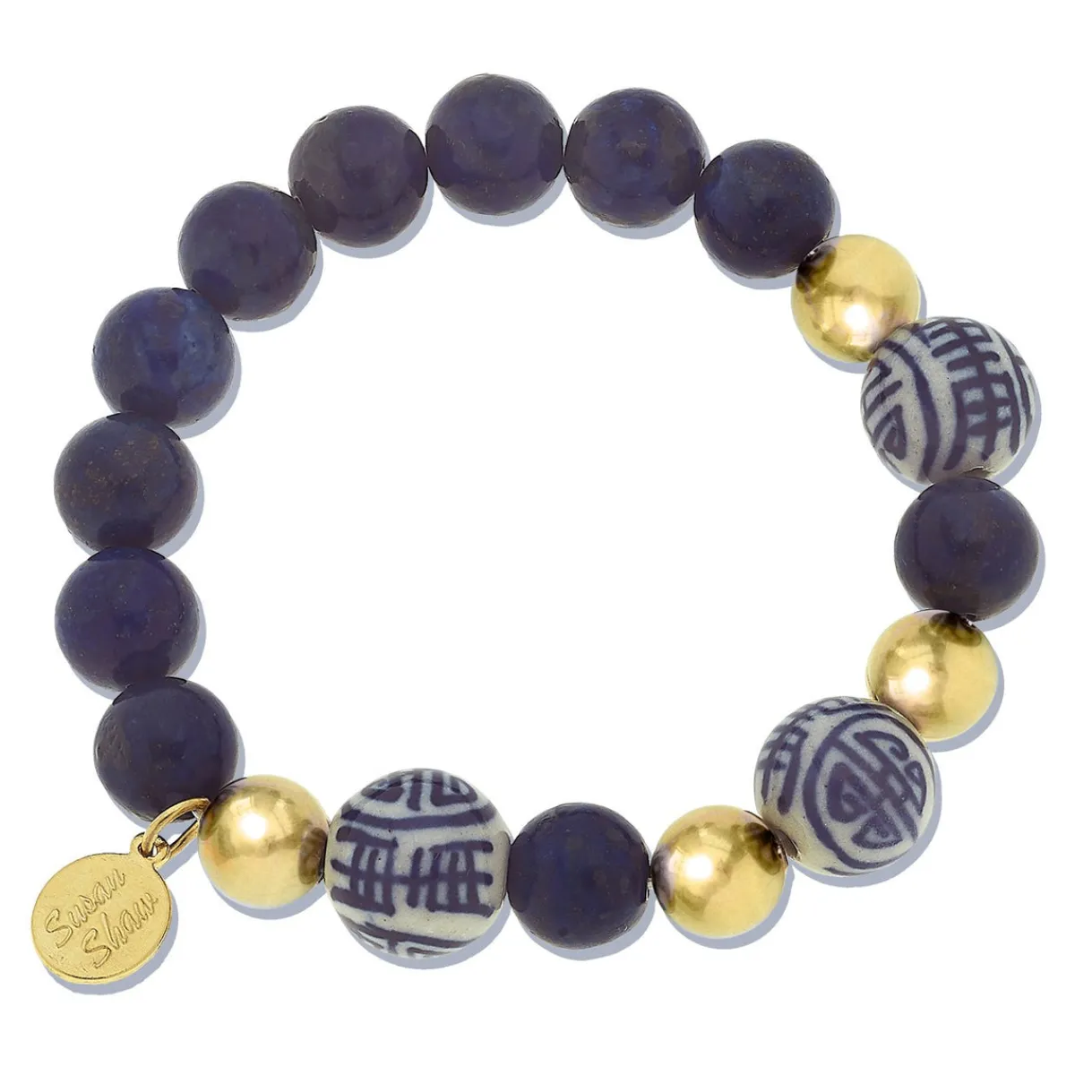 Blue & White Lapis Stretch Bracelet|Susan Shaw New