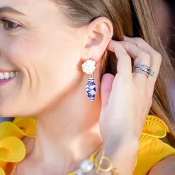 Blue & White Pearl Cluster Drops|Susan Shaw Outlet