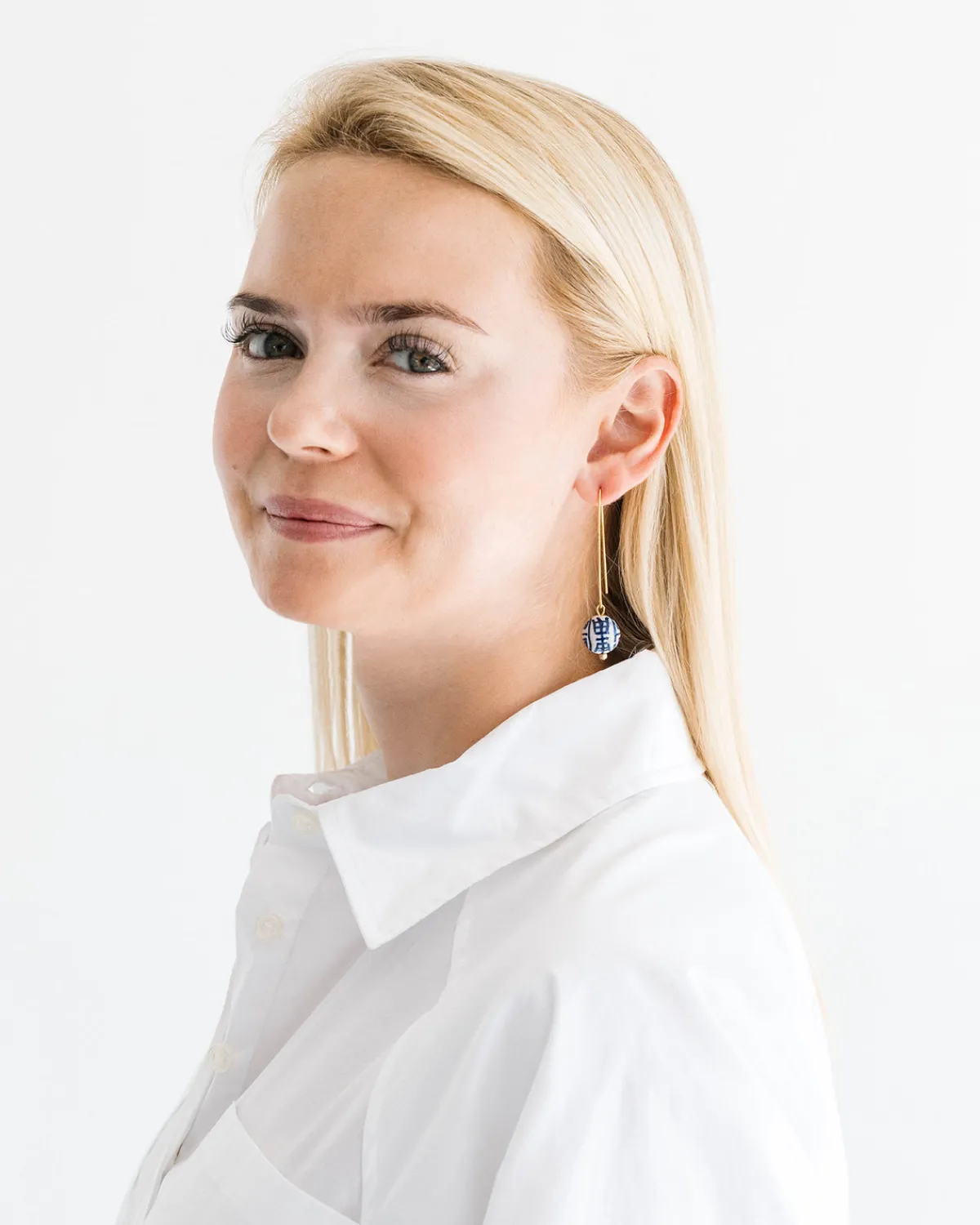 Blue & White Threader Earrings|Susan Shaw Outlet