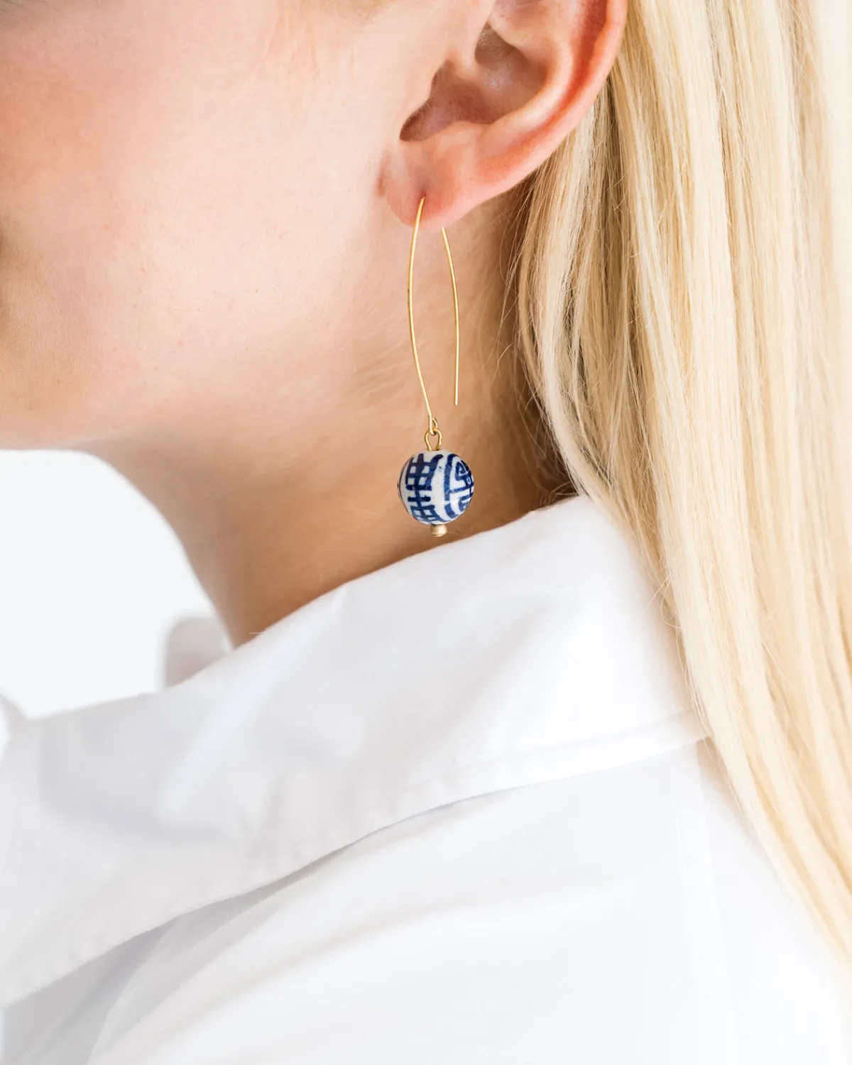 Blue & White Threader Earrings|Susan Shaw Outlet