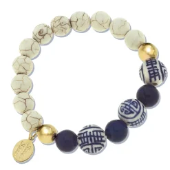 Blue & White Turquoise Lapis Stretch Bracelet|Susan Shaw Online