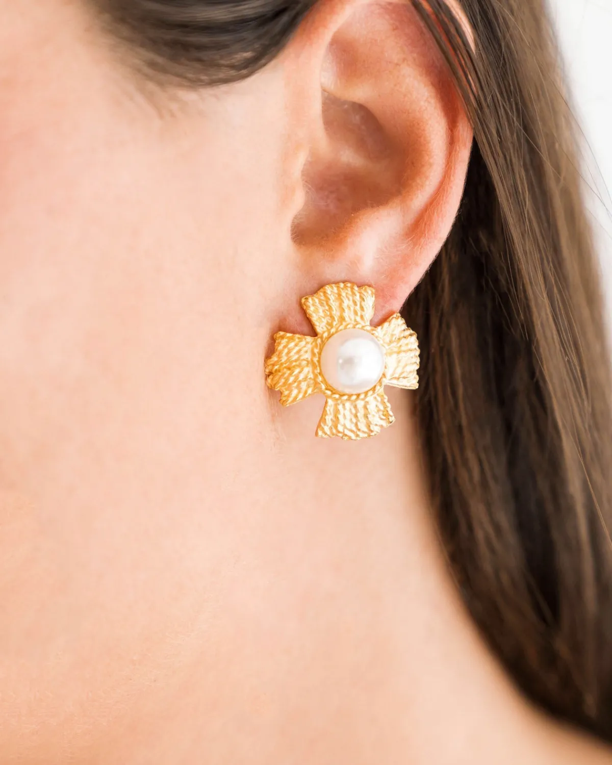 Braided Cross Pearl Studs|Susan Shaw