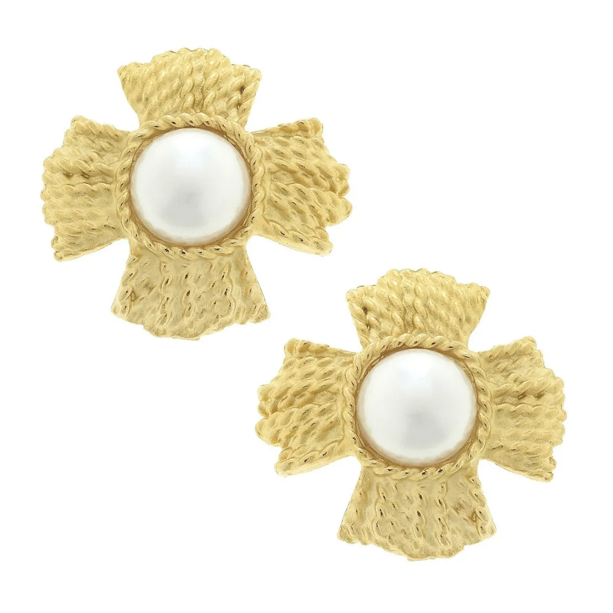 Braided Cross Pearl Studs|Susan Shaw