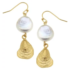 Coin Pearl Oyster Drop Earrings|Susan Shaw Online