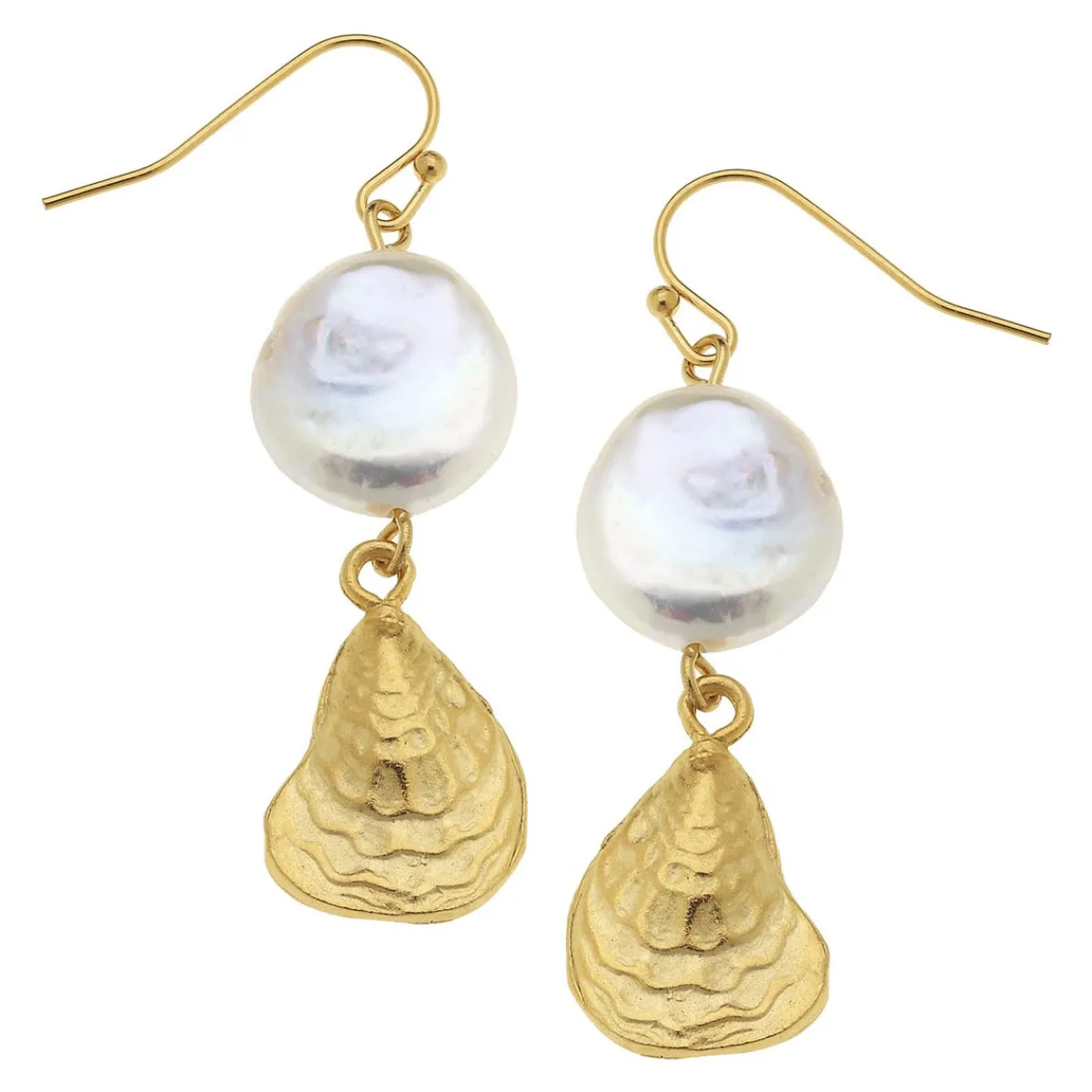 Coin Pearl Oyster Drop Earrings|Susan Shaw Online