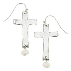 Cross + Pearl Drop Earrings|Susan Shaw