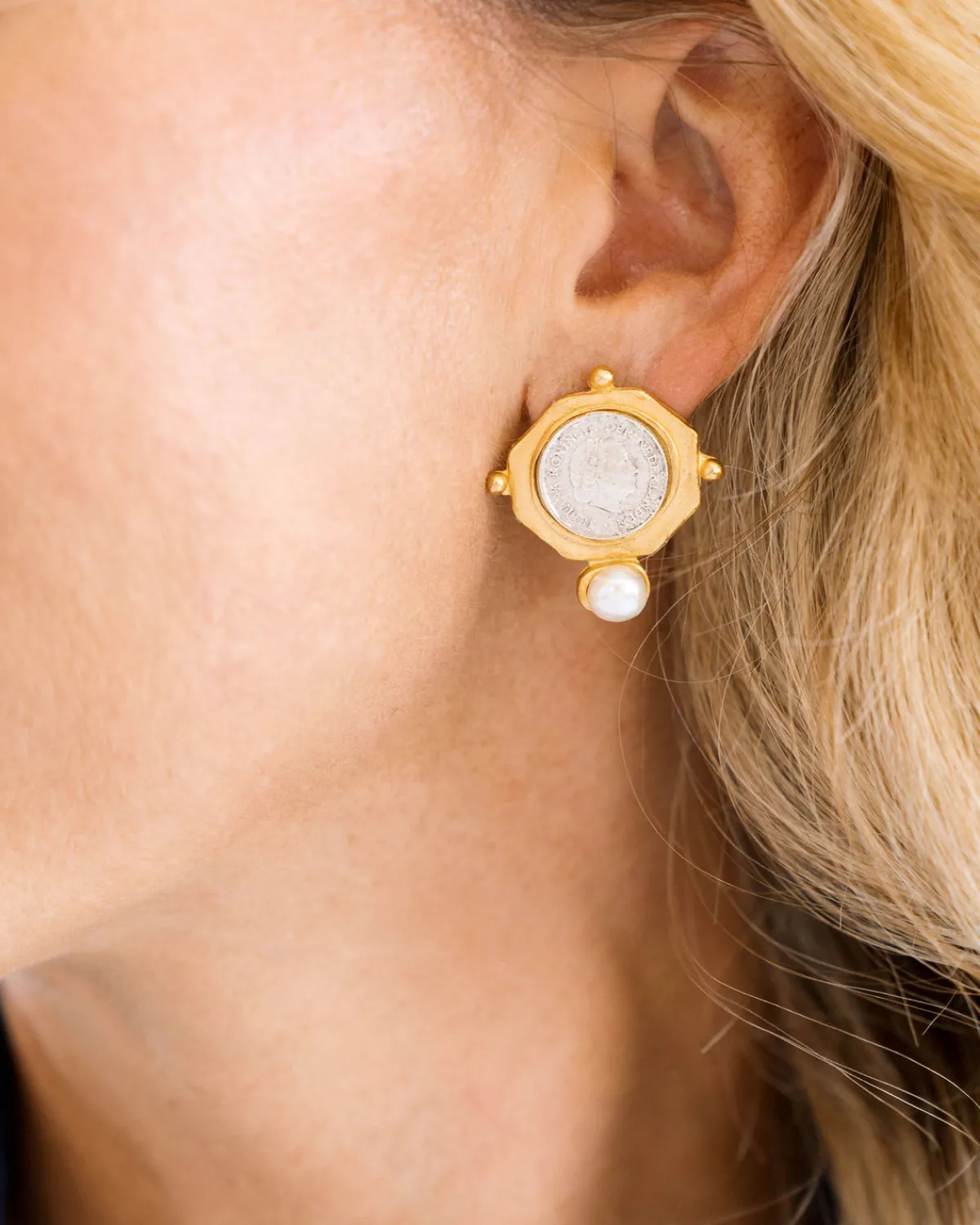 Dutch Coin and Pearl Studs|Susan Shaw Hot