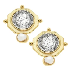 Dutch Coin and Pearl Studs|Susan Shaw Hot