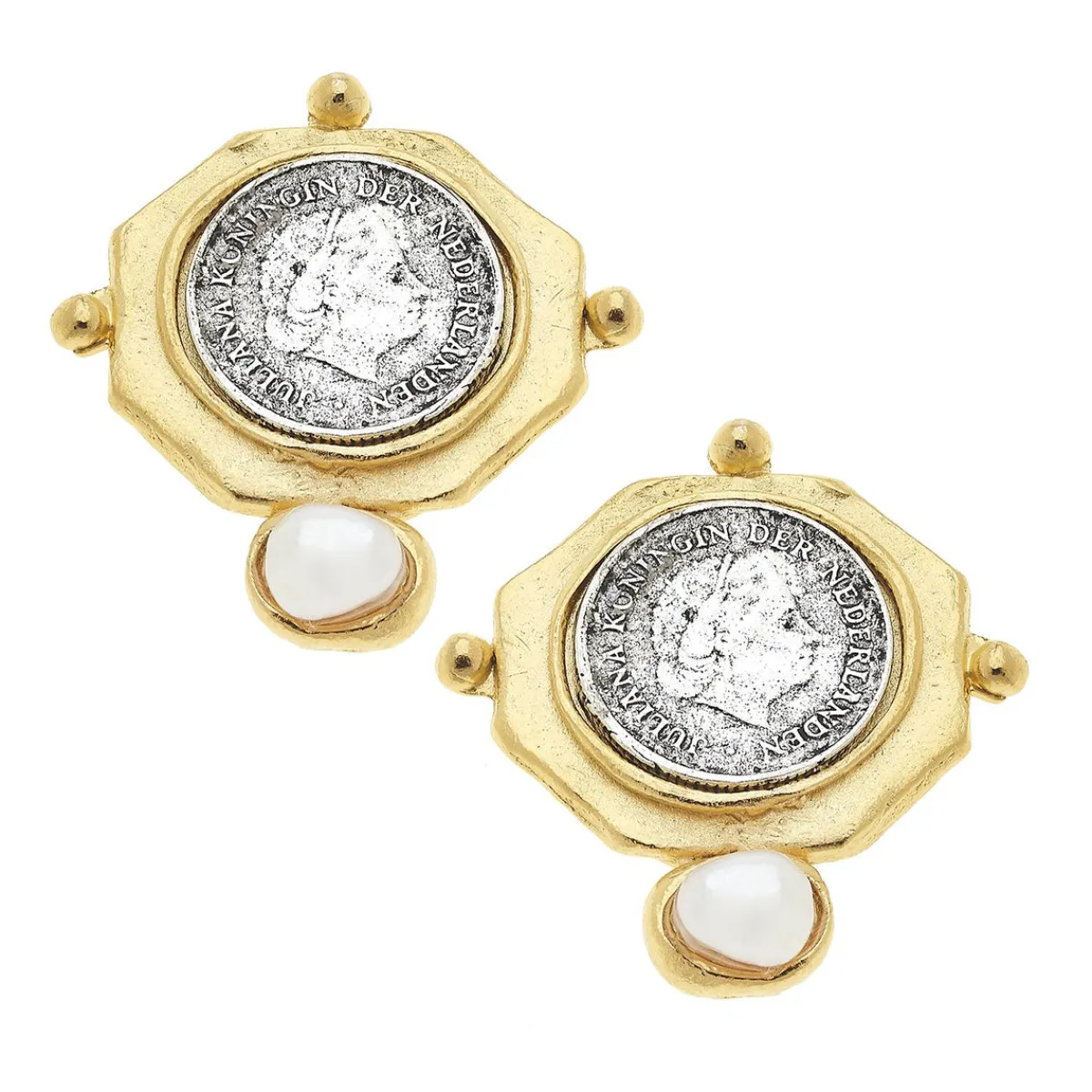 Dutch Coin and Pearl Studs|Susan Shaw Hot