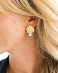 Fleur De Lis Pearl Studs|Susan Shaw Outlet