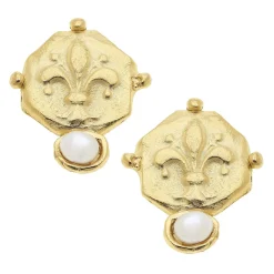 Fleur De Lis Pearl Studs|Susan Shaw Outlet