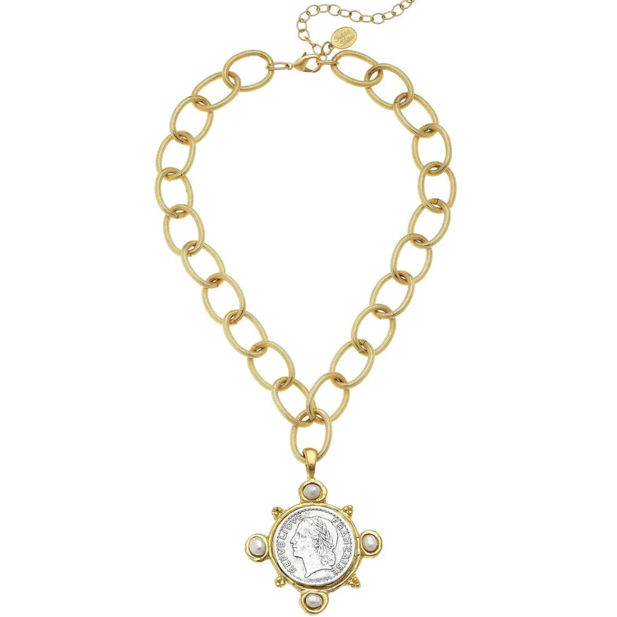 French Coin + Freshwater Pearl Necklace|Susan Shaw Outlet