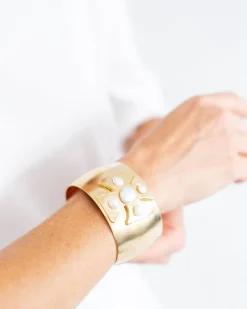 Gold + Pearl Maltese Cross cuff|Susan Shaw Online