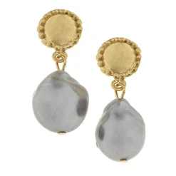 Grey Baroque Pearl Drop Earrings|Susan Shaw Sale