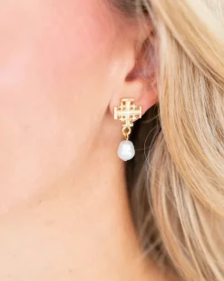 Jerusalem Cross Drop Pearl Earrings|Susan Shaw Best
