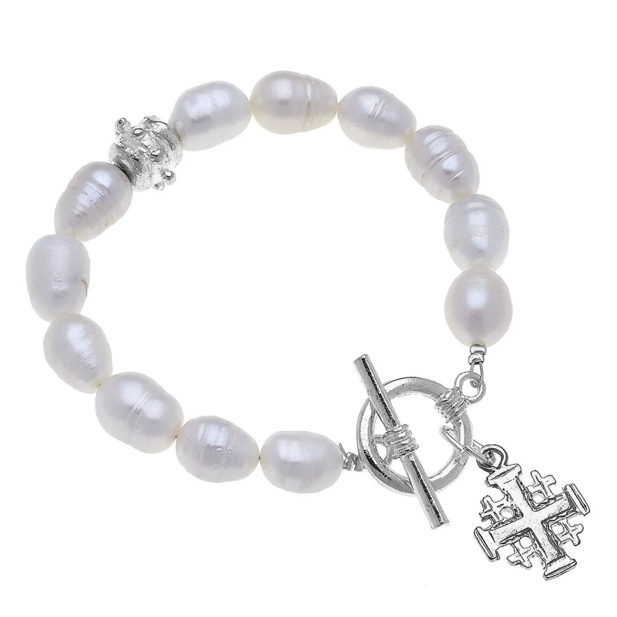 Jerusalem Cross Pearl Bracelet|Susan Shaw Clearance