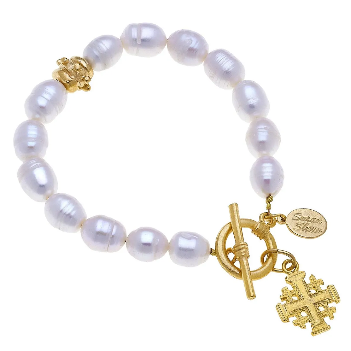 Jerusalem Cross Pearl Bracelet|Susan Shaw Clearance