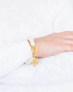 Jerusalem Cross Pearl Bracelet|Susan Shaw Clearance