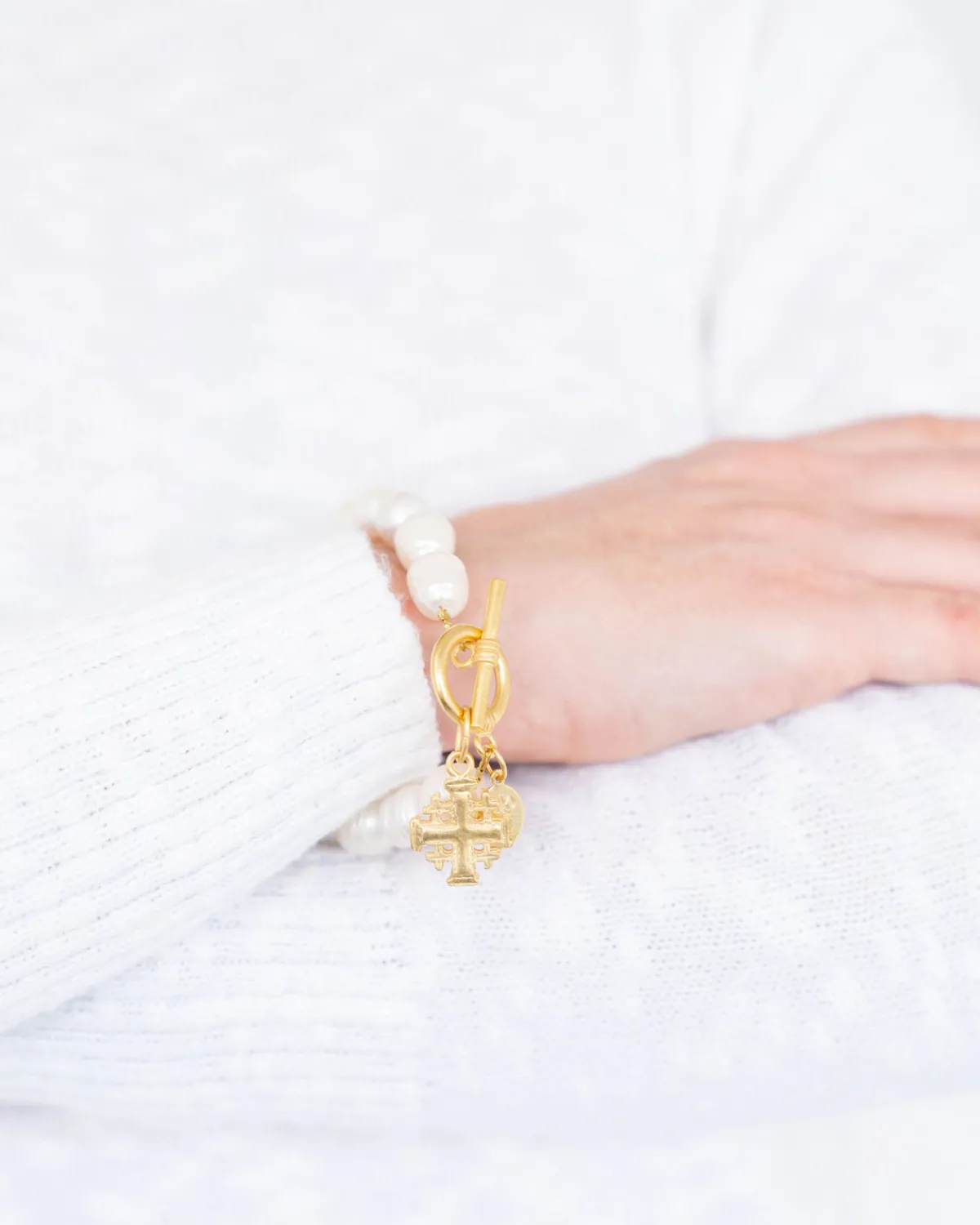 Jerusalem Cross Pearl Bracelet|Susan Shaw Clearance