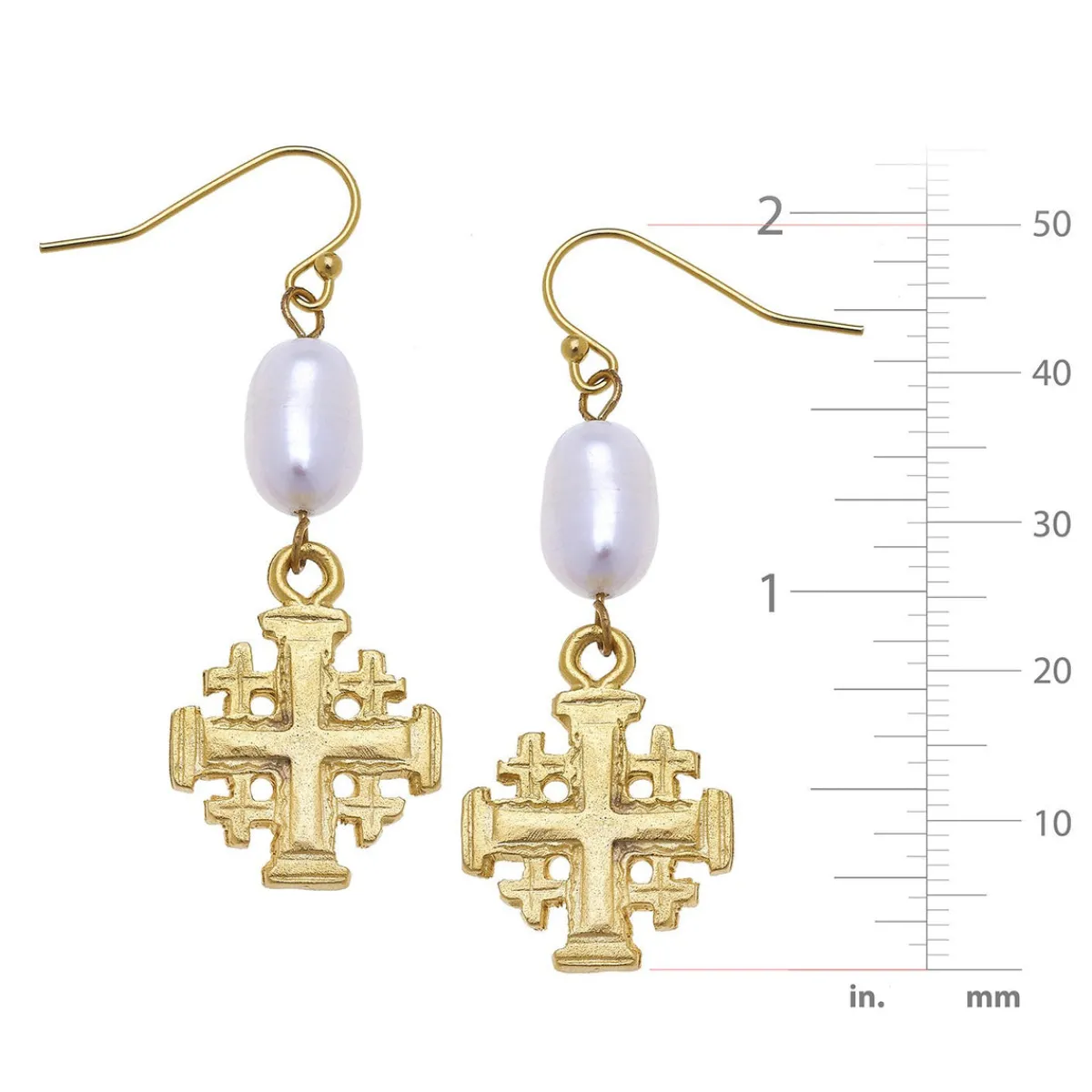 Jerusalem Cross Pearl Drop Earrings|Susan Shaw Clearance