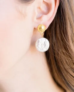 Large Coin Pearl Drop Earrings|Susan Shaw Outlet