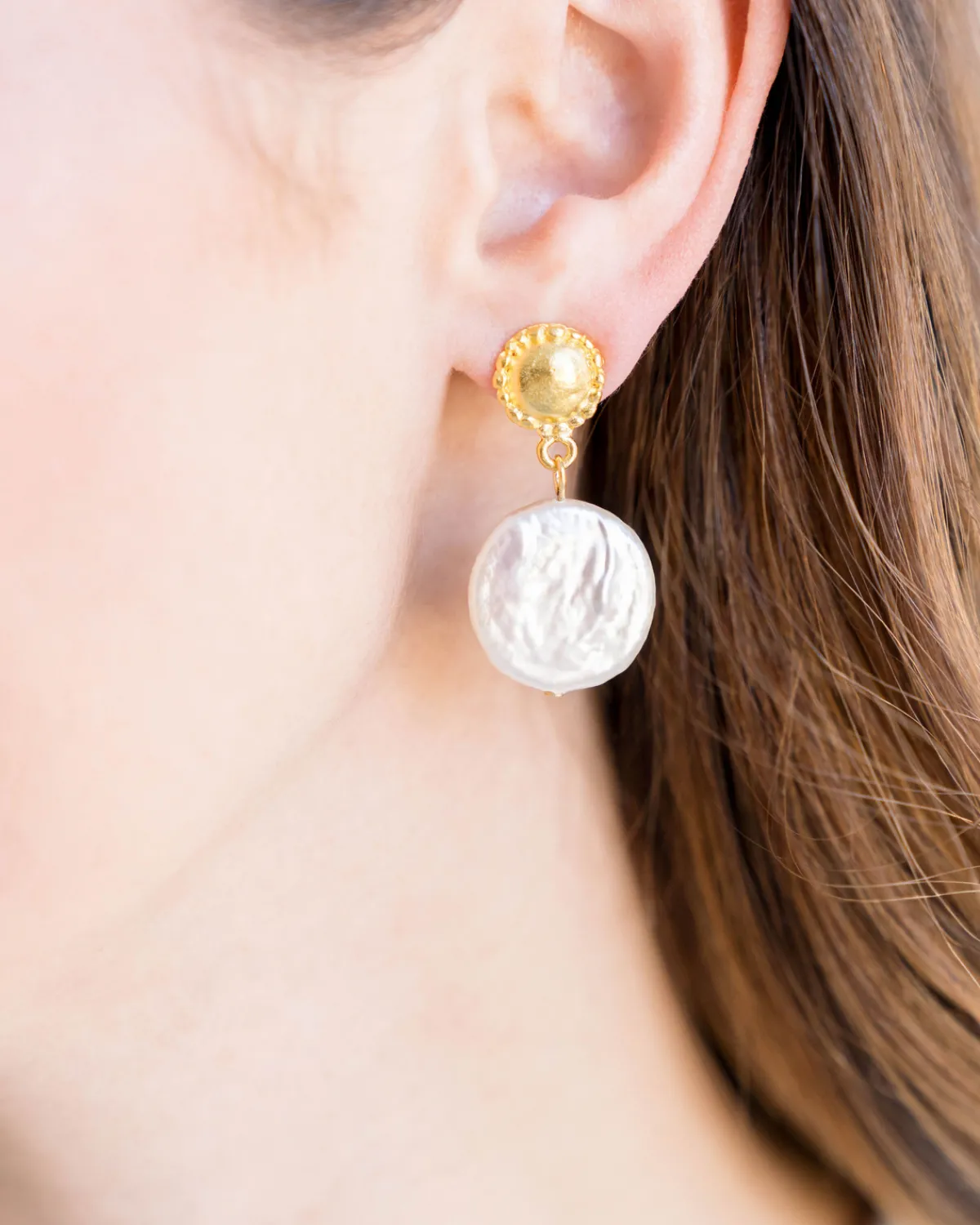 Large Coin Pearl Drop Earrings|Susan Shaw Outlet