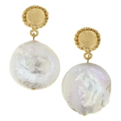 Large Coin Pearl Drop Earrings|Susan Shaw Outlet