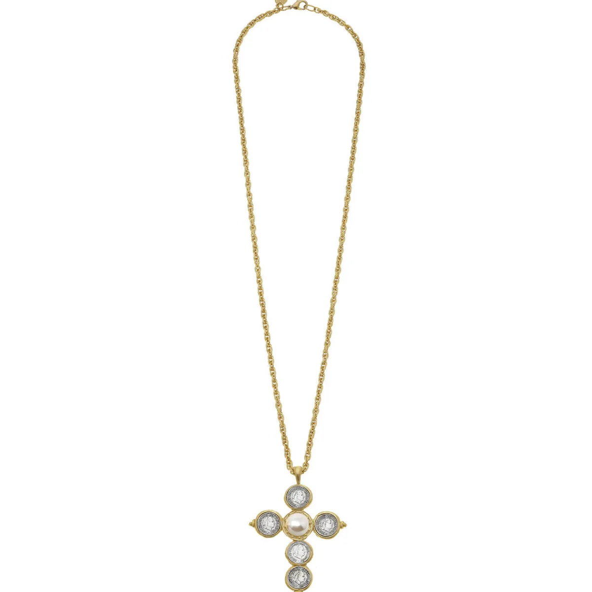 Long Coin Cross Necklace|Susan Shaw New