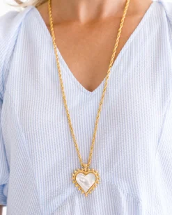 Long Mother of Pearl Heart Necklace|Susan Shaw Hot