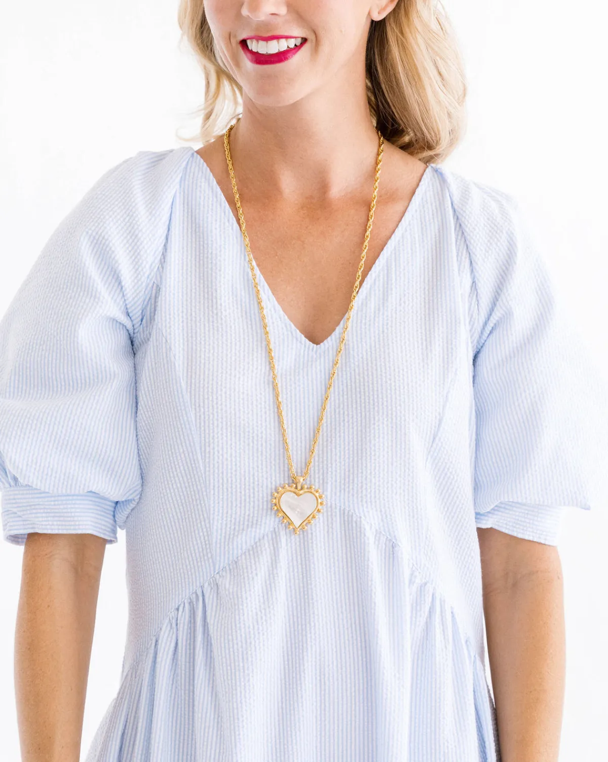 Long Mother of Pearl Heart Necklace|Susan Shaw Hot