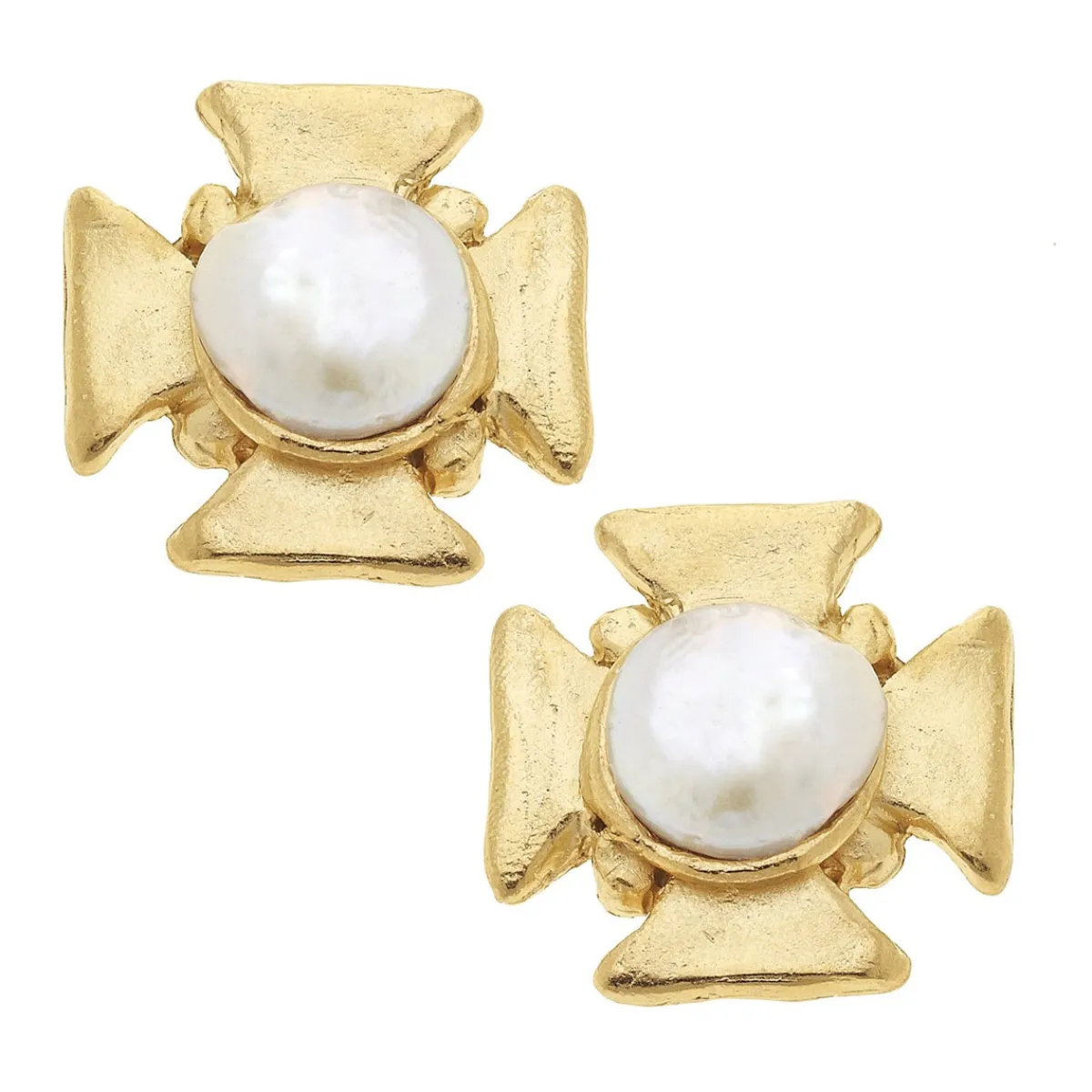 Maltese Cross Pearl Studs|Susan Shaw Clearance