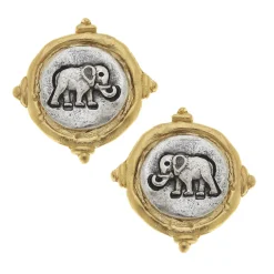 Mixed Metal Elephant Intaglio Studs|Susan Shaw Outlet