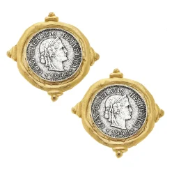 Mixed Metal French Franc Coin Studs|Susan Shaw Sale