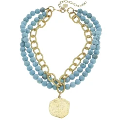 Multi Strand Turquoise + Coin Necklace|Susan Shaw Hot