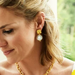Square Cotton Pearl Drop Earrings|Susan Shaw Best