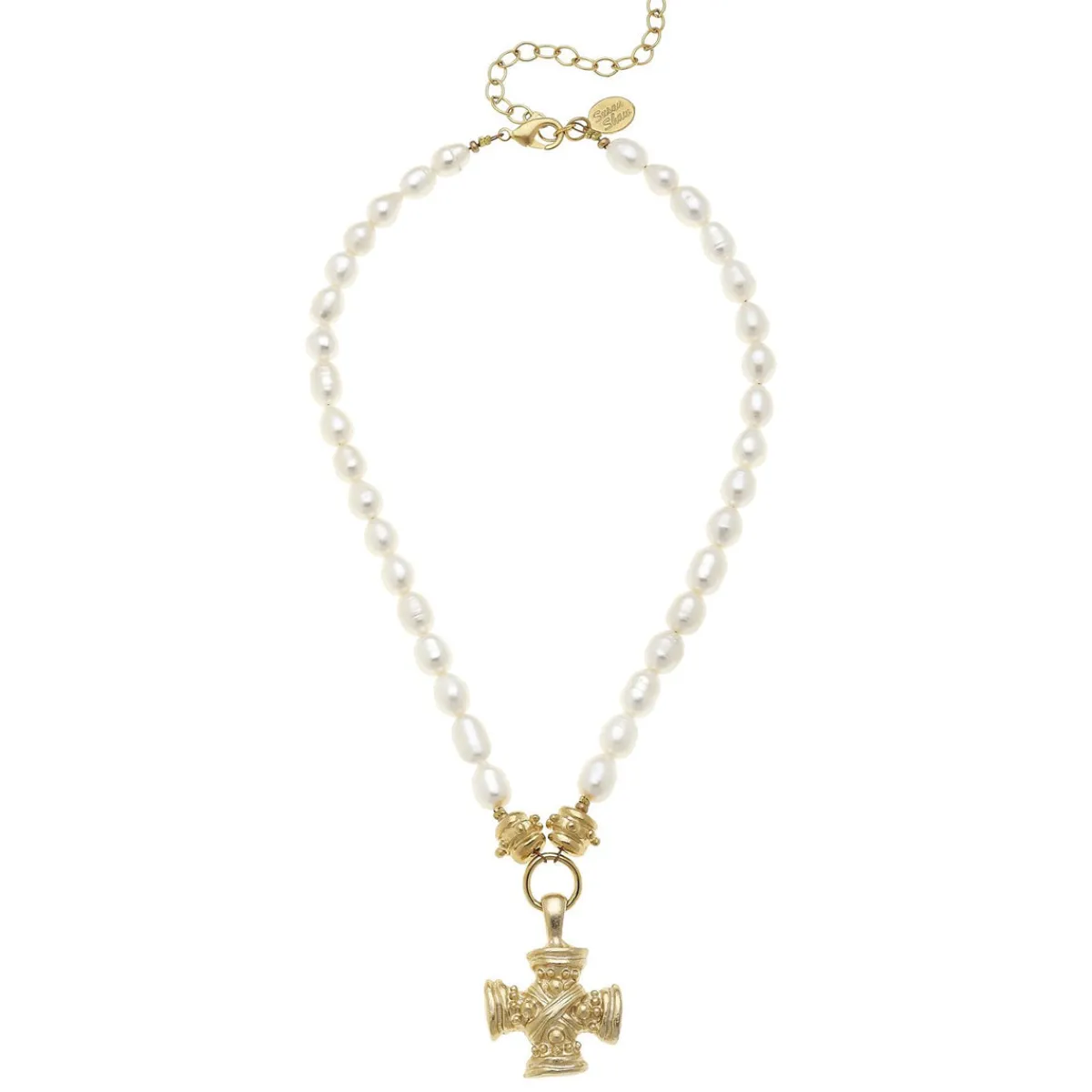 Squared French Cross Pearl Necklace|Susan Shaw Clearance
