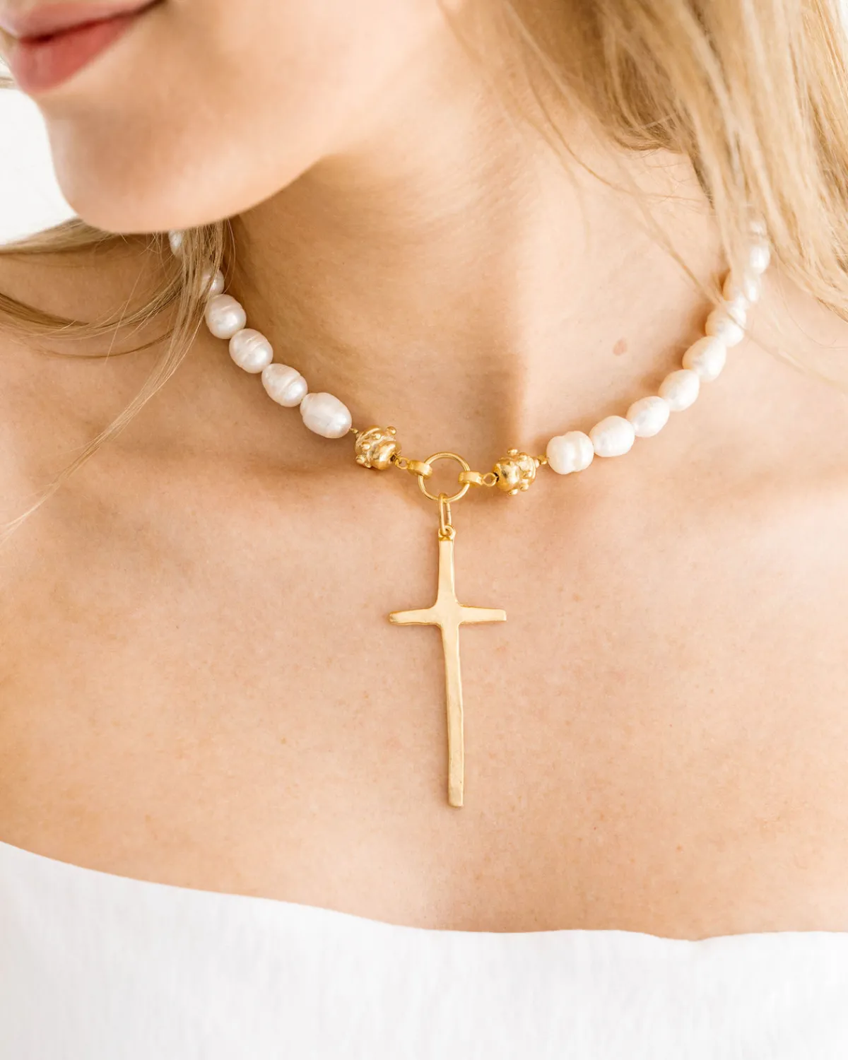 Tall Cross Pearl Necklace|Susan Shaw Hot