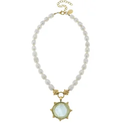 Venetian Glass Coin Intaglio Pearl Necklace|Susan Shaw Clearance